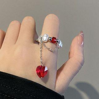 Heart Rhinestone Faux Pearl Pendant Ring