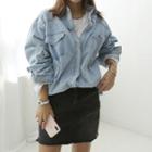 Snap-button Ripped Denim Shirt Blue - One Size