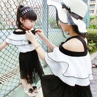 Family Matching Set: Off-shoulder Chiffon Top + Lace Skirt