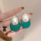 Faux Pearl Alloy Earring 1 Pair - Green & White - One Size