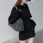 Mini Bodycon Hoodie Dress Black - One Size