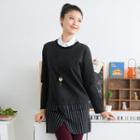 Striped Long Sleeves Top Dark Gray - One Size