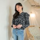 Tie-neck Ruffle-shoulder Floral Blouse
