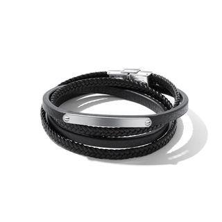 Simple Personality Geometric 316l Stainless Steel Multi-layer Leather Bracelet Silver - One Size