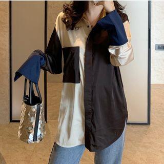 Long-sleeve Color-block Shirt As Shown In Figure - One Size