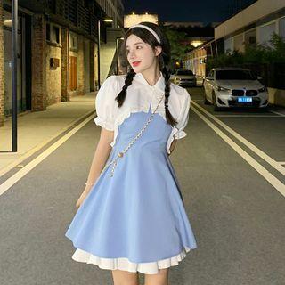 Short-sleeve Shirt / Spaghetti Strap Mini A-line Dress / Skirt