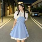 Short-sleeve Shirt / Spaghetti Strap Mini A-line Dress / Skirt