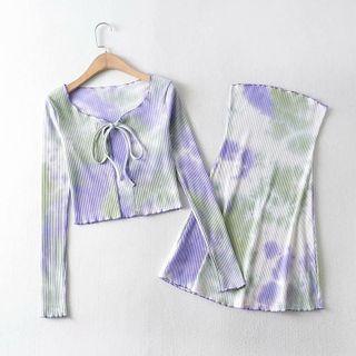 Set: Strapless Tie Dye A-line Dress + Light Jacket