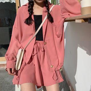 Pocket-front Blazer / High-waist Chiffon Shorts