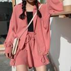 Pocket-front Blazer / High-waist Chiffon Shorts