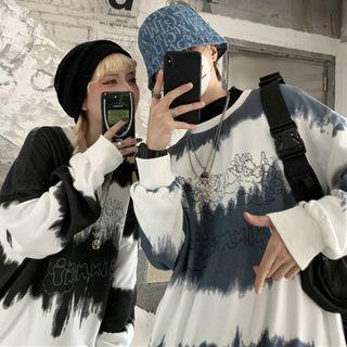 Angle Print Tie-dyed Pullover