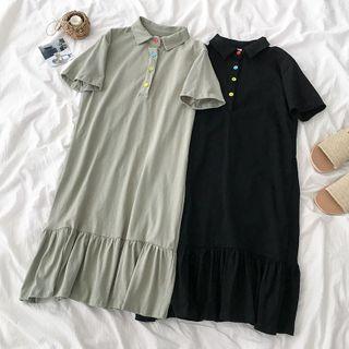 Collared Short-sleeve Midi T-shirt Dress
