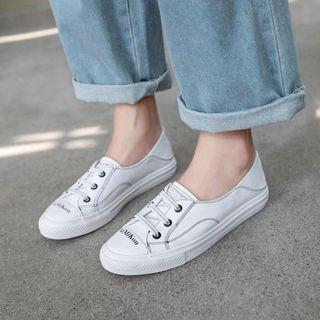 Genuine Leather Lace-up Accent Sneakers