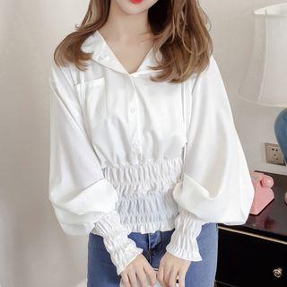 Plain / Striped Smocked Hooded Blouse