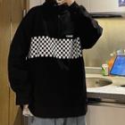 Checkerboard Panel Half-zip Sweatshirt