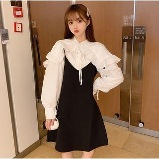Strappy A-line Dress / Ruffle Trim Blouse
