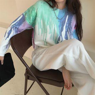 Print Long-sleeve Knit Top As Figure - One Size