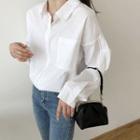 Plain Pocketed Long-sleeve Shirt White - One Size