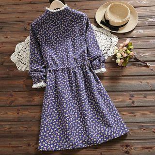 Long-sleeve Floral Print Frill Collar Shirtdress