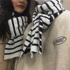 Couple Matching Striped Knit Scarf Two-tone - Black & White - One Size