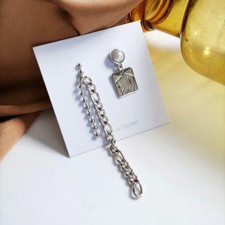 Asymmetrical Chain Drop Earring 1 Pair - Silver - One Size