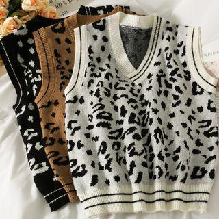 Leopard-print Loose Knit Vest