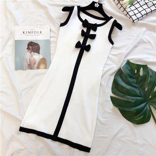 Bow Accent Contrast Trim Sleeveless Knit Dress