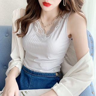 Sleeveless V-neck Lace-trim Top