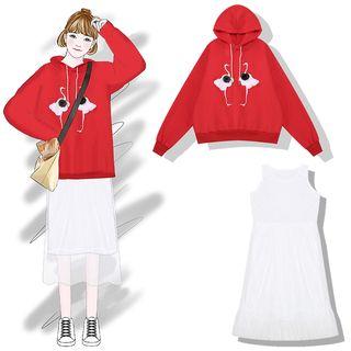 Print Hoodie / Mesh Panel Tank Dress