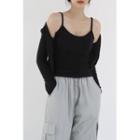 Set: Cropped Cardigan + Camisole Top Black - One Size