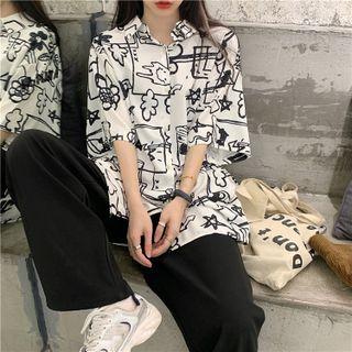Short-sleeve Print Shirt White & Black - One Size