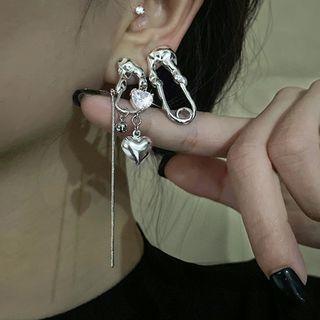 Asymmetrical Rhinestone Heart Drop Earring 1 Pair - Asymmetric - Silver - One Size
