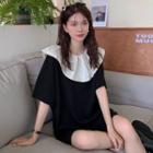 Elbow Sleeve Ruffled Mini Shift Dress Black - One Size