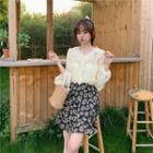 Ruffled Blouse / Floral Print Mini A-line Skirt