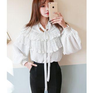 Dotted Puff Long-sleeve Blouse