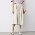 Tie-waist Button Detail Midi Skirt