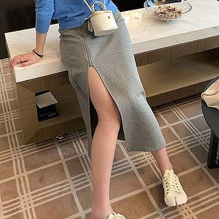 Zipped Side-slit Midi Pencil Skirt