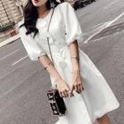 Button Puff-sleeve Dress