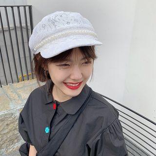 Lace Panel Beaded Newsboy Cap