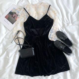Long-sleeve Lace Top / Strappy Dress
