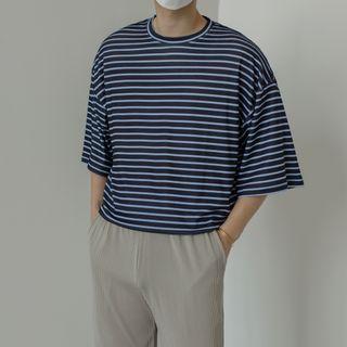 Ice Silk Striped Round-neck Short-sleeve T-shirt