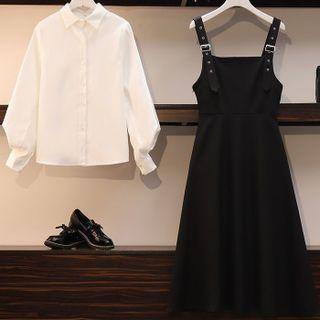 Puff-sleeve Shirt / Overall Dress / Set