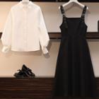 Puff-sleeve Shirt / Overall Dress / Set