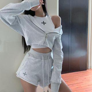 Zip-up Hoodie / Crop Tank Top / Sweatshorts