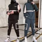 Set: Color Block Long-sleeve Top + Lettering Harem Pants