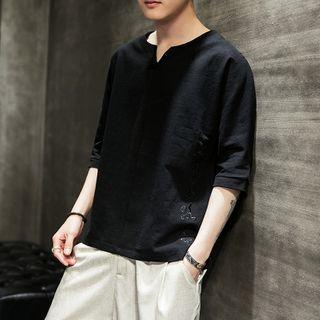 Short-sleeve Chinese Character Embroidered Shirt