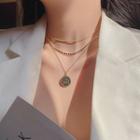 Coin Pendant Layered Chain Necklace Gold - One Size