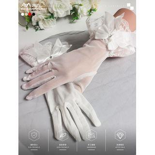 Lace Trim Bow Gloves Off-white - One Size
