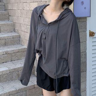 Long-sleeve Plain Hooded T-shirt / Shorts