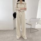 Set: Wide-collar Zip-up Jacket + Sweatpants